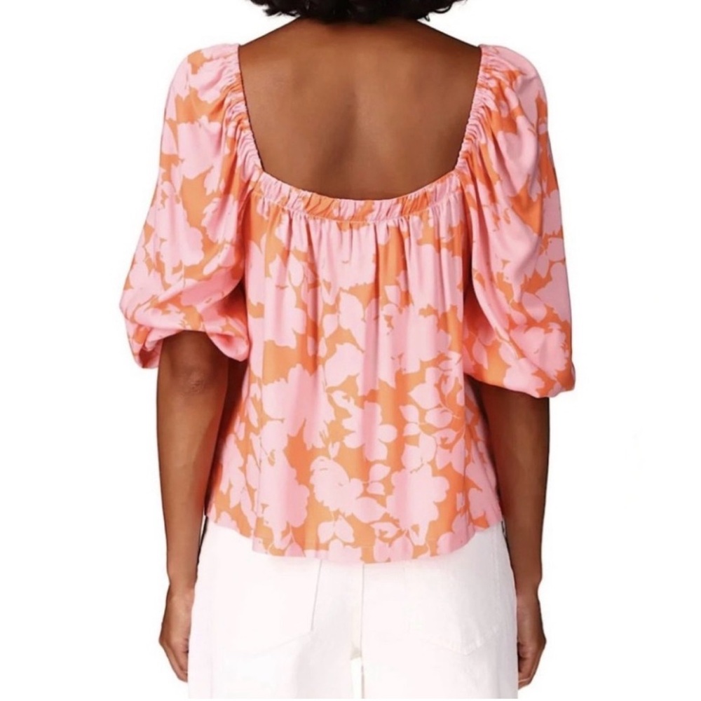 Sanctuary Square-Neck Elbow-Length Puff Sleeve Rayon Top XL - floral pink/orange - Picture 2 of 8